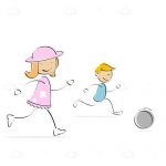 Abstract Boy and Girl Playing Soccer in Sketch Style